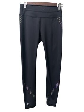 Athleta Black High-Rise Performance Leggings w/ Reflective Stripe Details Size S